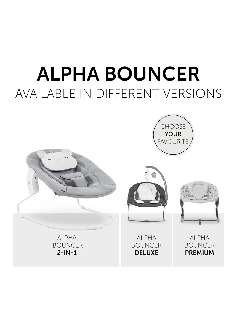 Alpha Bouncer 661833 Baby Rocker High Chair Attachment 2 In 1 Can Be Used From Birth With Cushion And Compatible With Wooden High Chair Alpha + And Beta + Pastel Bear - Grey