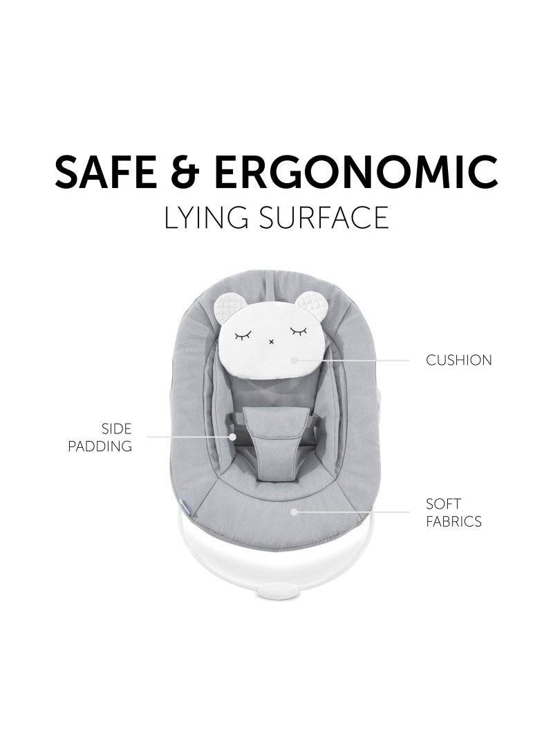 Alpha Bouncer 661833 Baby Rocker High Chair Attachment 2 In 1 Can Be Used From Birth With Cushion And Compatible With Wooden High Chair Alpha + And Beta + Pastel Bear - Grey