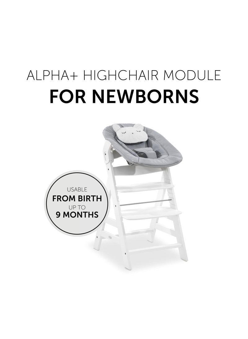 Alpha Bouncer 661833 Baby Rocker High Chair Attachment 2 In 1 Can Be Used From Birth With Cushion And Compatible With Wooden High Chair Alpha + And Beta + Pastel Bear - Grey