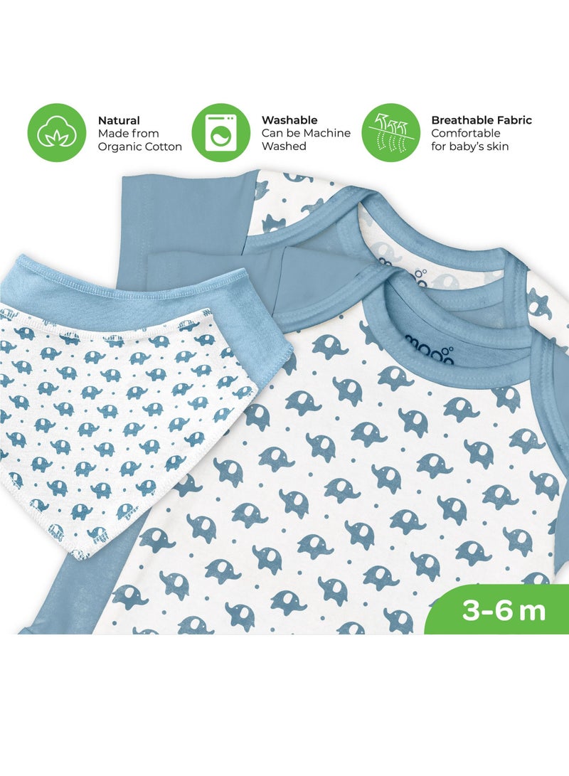 Organic Baby Gift Set Of 7 Rompers Swaddle Bibs Hat Mitten Set For 3-6 Months Blue