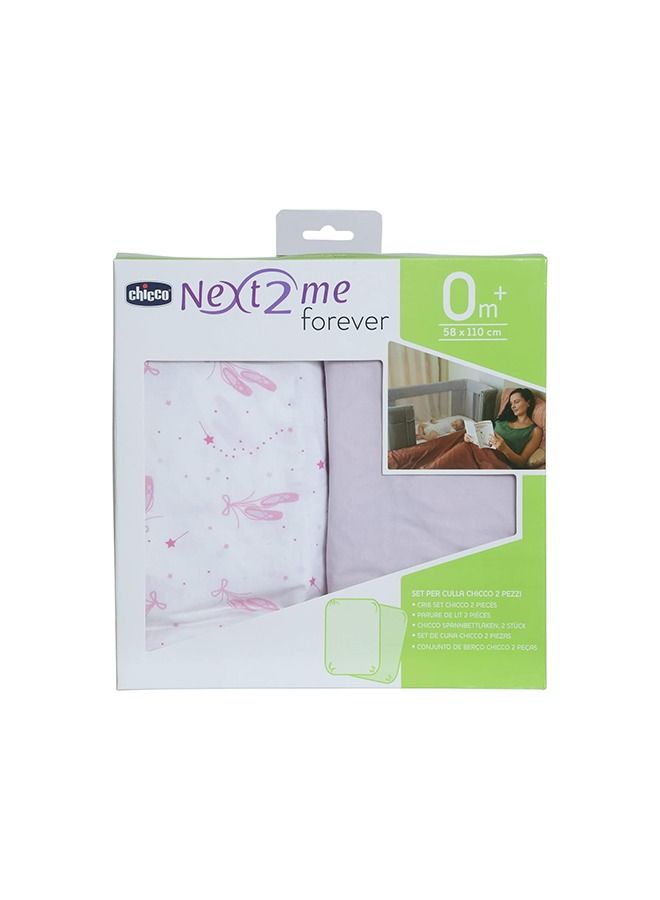 Crib Set 2 Fitted Sheets Compatible With Next2Me Forever Pink Ballet