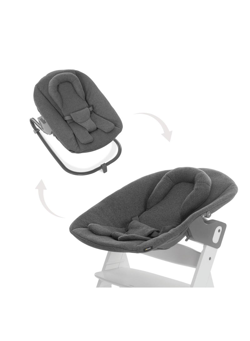 Newborn Bouncer Premium Attachment For High Chair Alpha And Beta From Birth - 2 In 1 Baby Attachment (Lounger And Rocker) For Newborns With Adjustable Backrest And Cotton - Dark Grey