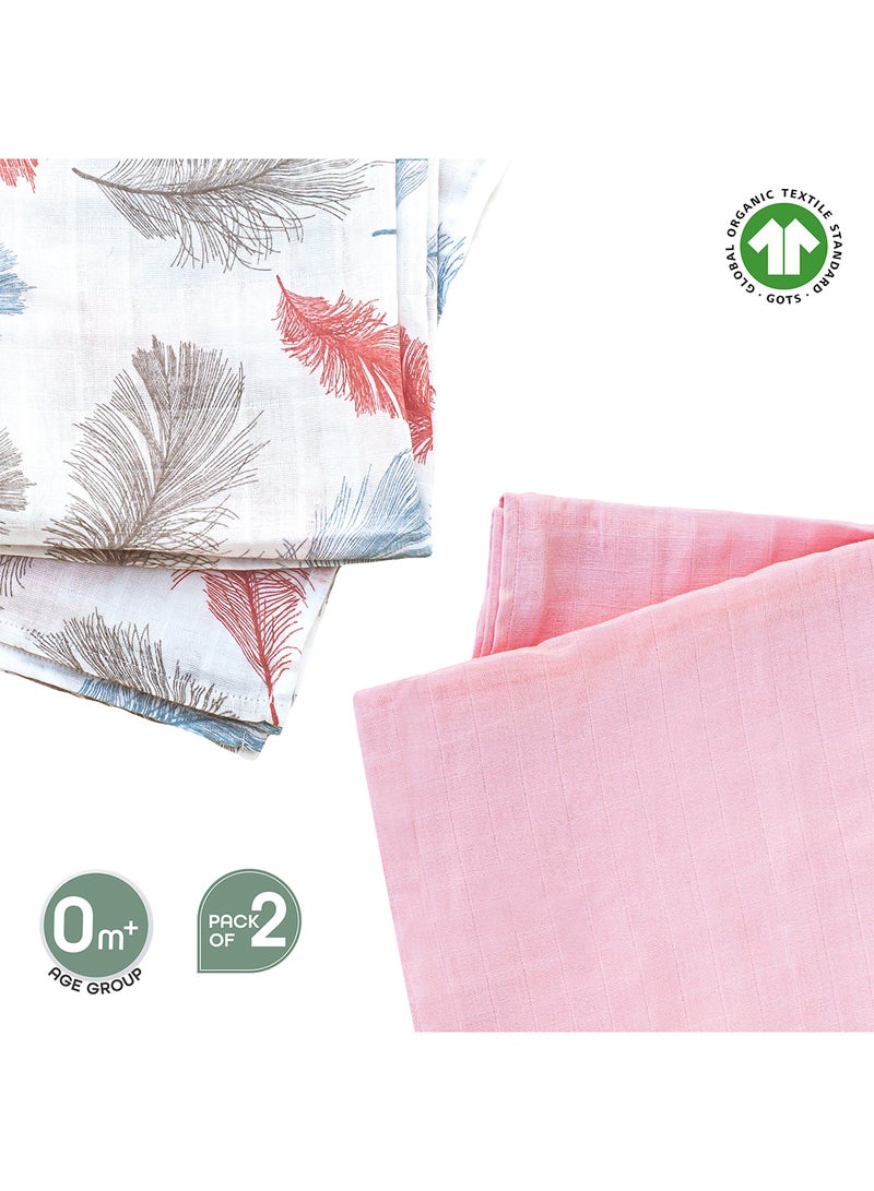 Organic Muslin Wrap/ Swaddle Pack Of 2 Feather Print