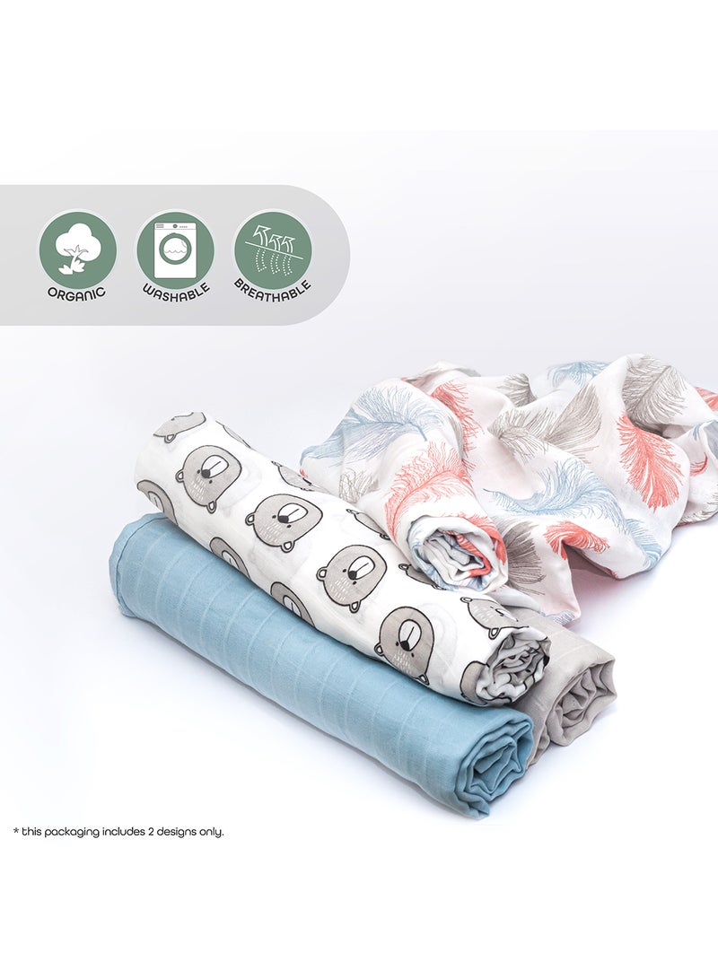 Organic Muslin Wrap/ Swaddle Pack Of 2 Feather Print