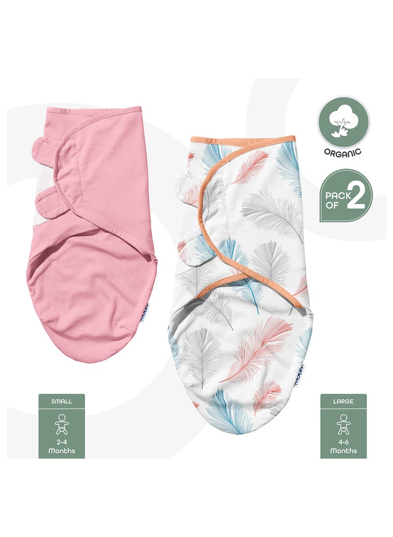 Organic Swaddle Lightweight - Feather Print And Pink, Pack of 2