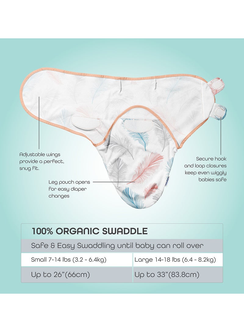 Organic Swaddle Lightweight - Feather Print And Pink, Pack of 2