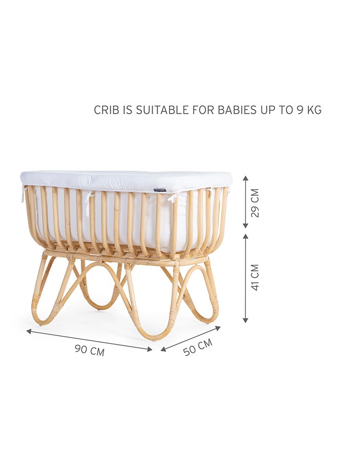 Rattan Cradle With Mattress And Cover - Off White