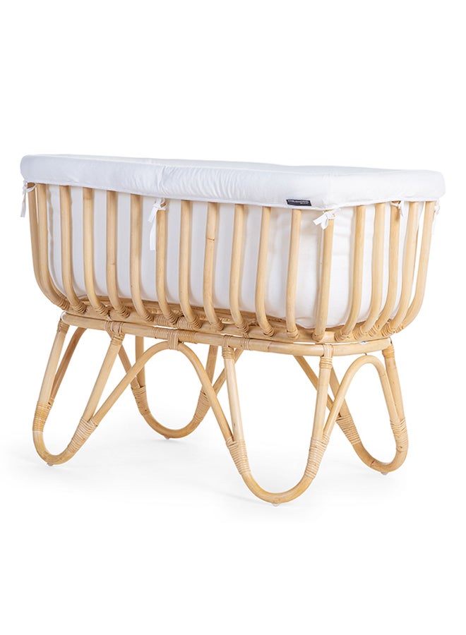 Rattan Cradle With Mattress And Cover - Off White