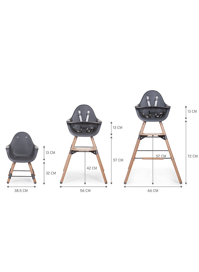 Evolu One 80° High Chair, 2 In 1 Baby High Chair With 180° Swivel, Portable High Chair, Adjustable Height Baby High Chair, Sleek Modern High Chair With Beechwood Legs, Anthracite