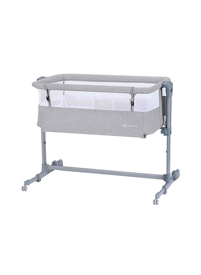 Bedside Crib Neste Air, Travel Cot, Co-Sleeping Bed, Ajustable Height, Sidewalls With Airy Mesh, Transport Wheels, With Accessories, Cotton Sheet, For Newborn, Up To 6 Month, Gray