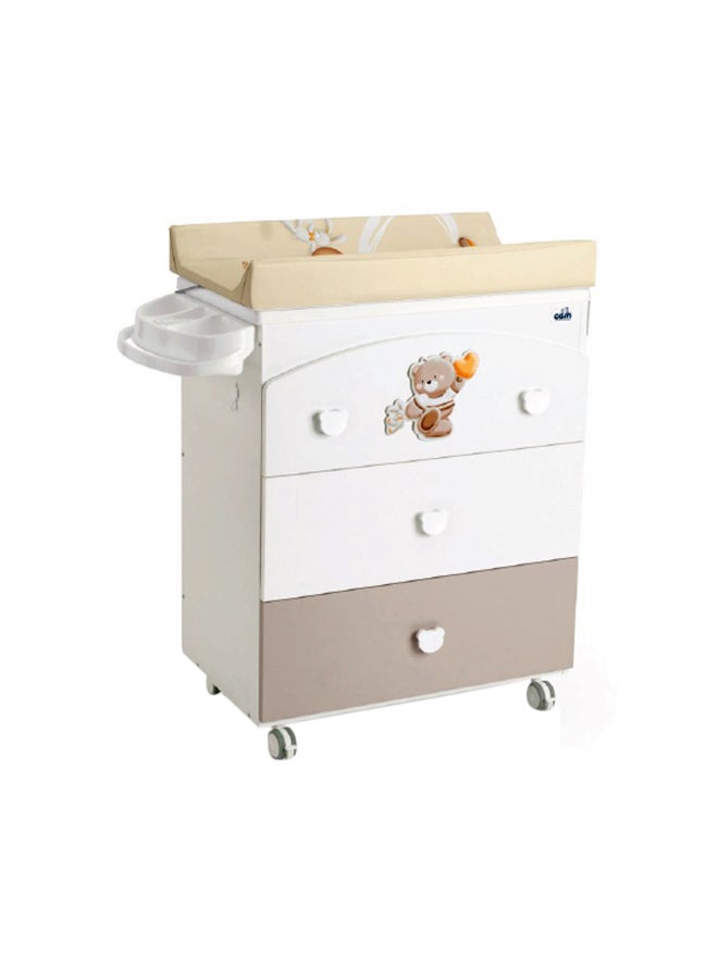Baby Changing Station With Cabinet - Beige - Baby Bath, Made In Italy, Changing Station With Drawers, 3 Products In One, Diaper Changing Table, With Wheels, Wood Changing Cabinet