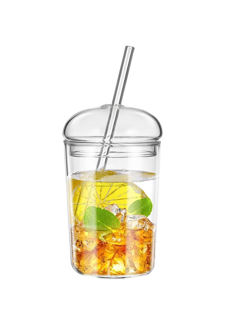 Glass Tumbler with Straw and Lid 16oz Smoothie Cups Heat Resistant Juice Drinking Cup Clear Coffee Large Water Mug for Home Outdoor Travel