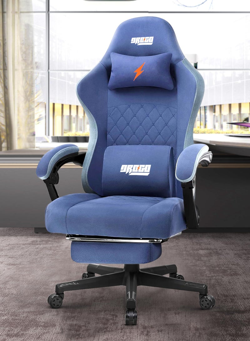 Throne Ergonomic Gaming Chair, Video Game Chair with Linkage Armrest, Footrest & Adjustable Seat Computer Chair with Fabric, Head & Massager Lumbar Pillow Home & Office Chair with Recline Dark Blue