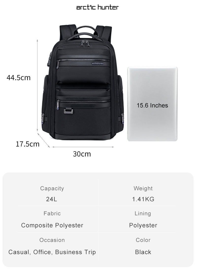 Professional Business Travel Backpack with USB Charging Port and TSA Locker for Men, Large College School Bag Durable Commuter Bag, Black