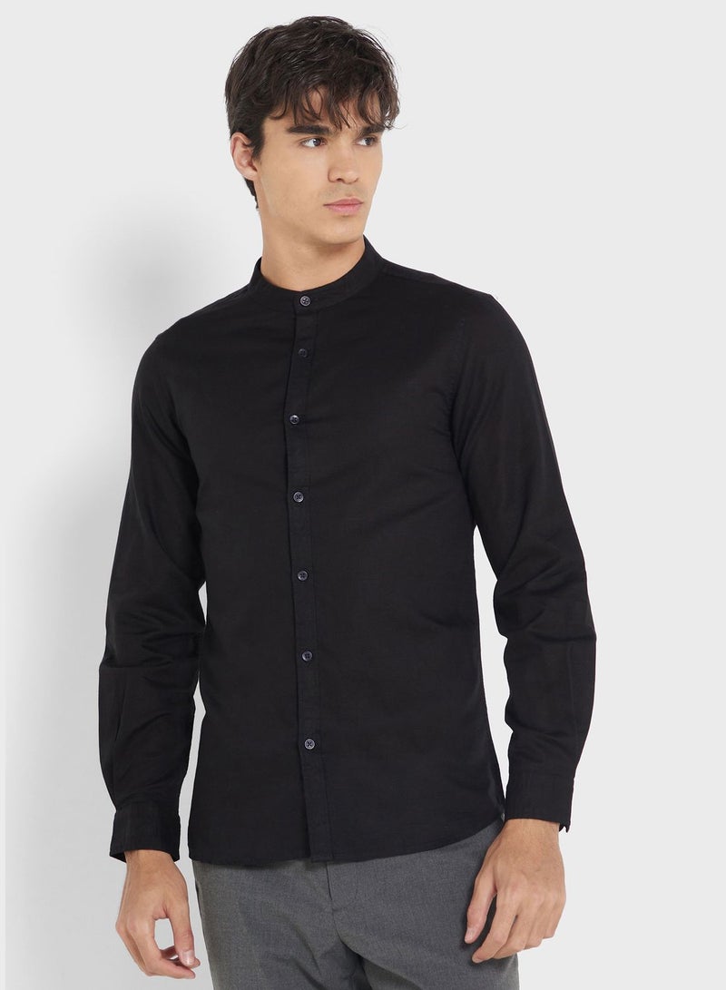 Men Black Casual Linen Sustainable Shirt
