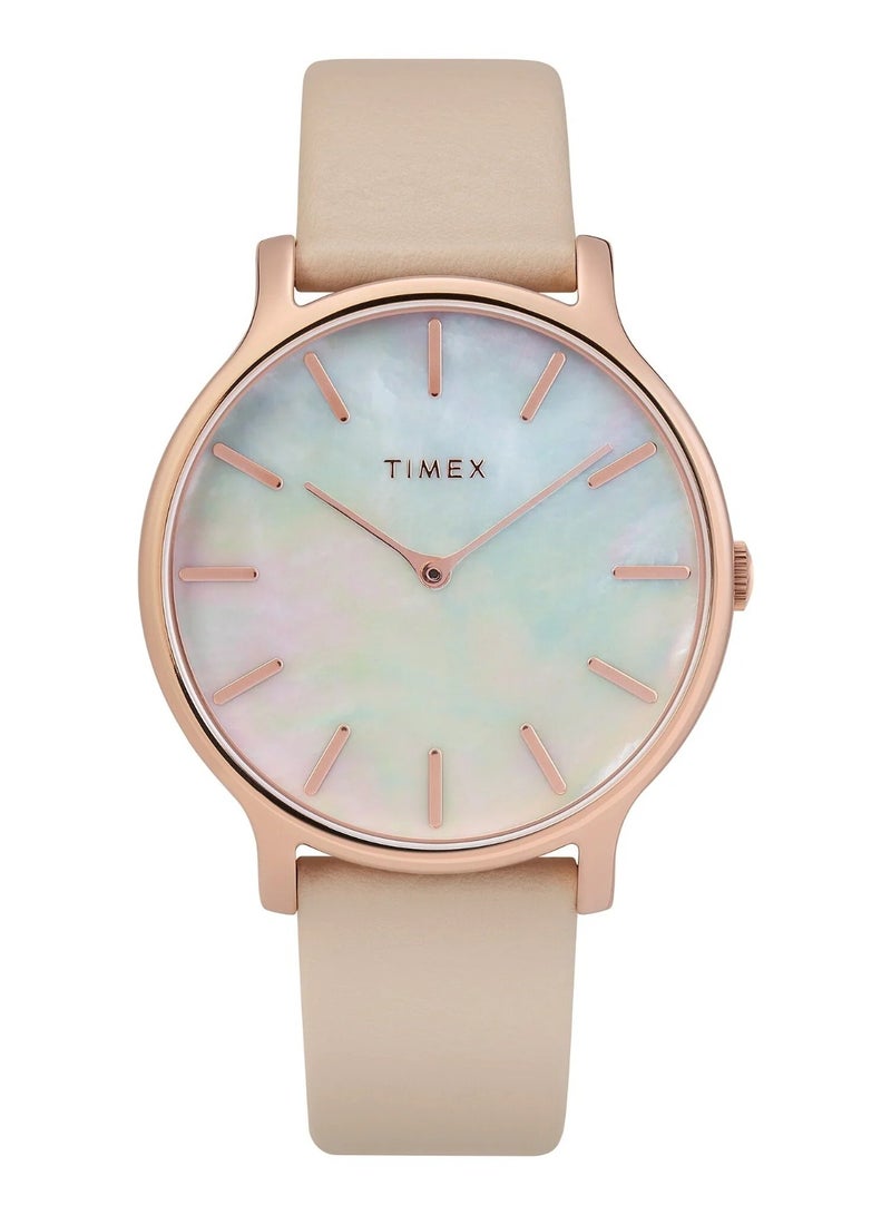 Timex Brass Multi Function Women's Watch Mother Of Pearls With Pink Leather BandTW2T35300