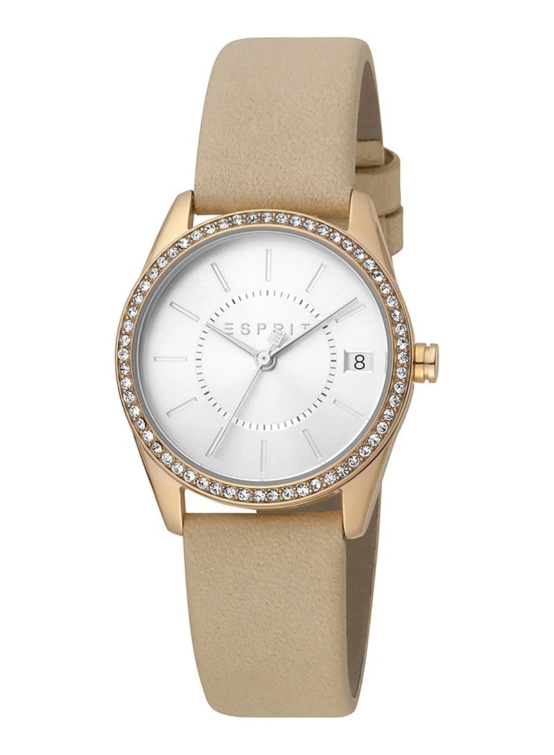 Esprit Stainless Steel Analog Women's Watch With Beige Leather Band ES1L195L0045