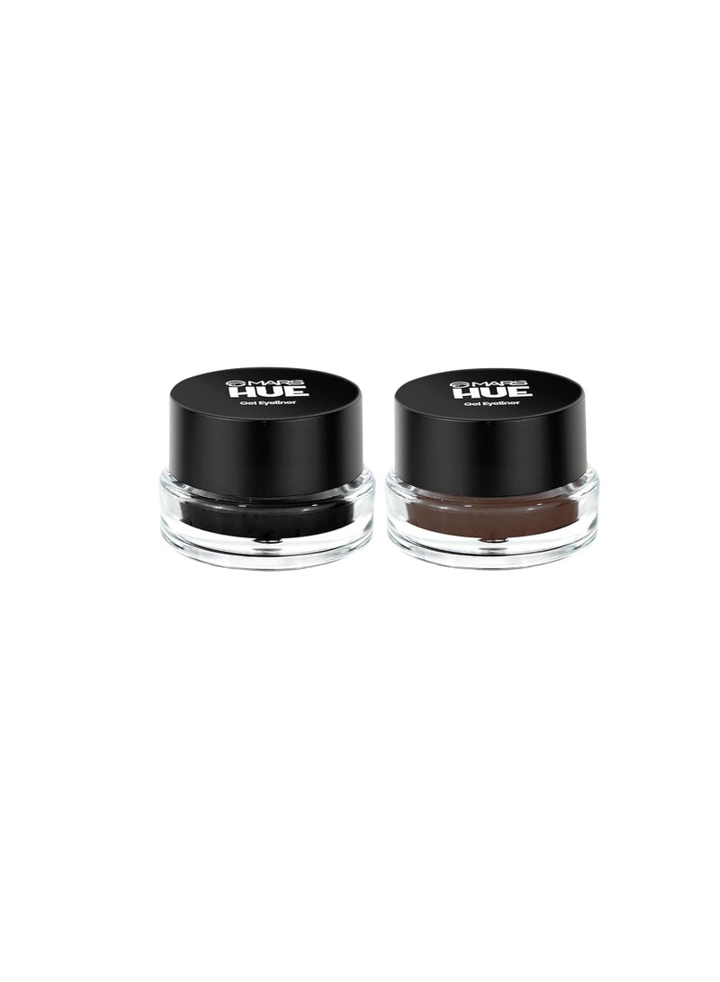 MARS 2 In 1 Hue Gel Eyeliner In Black and  Brown Colour   Waterproof and  Smudgeproof Formula   Stay Upto 24 Hours  | Comes With 2 Brush Set  6.0 Gm  Matte Finish