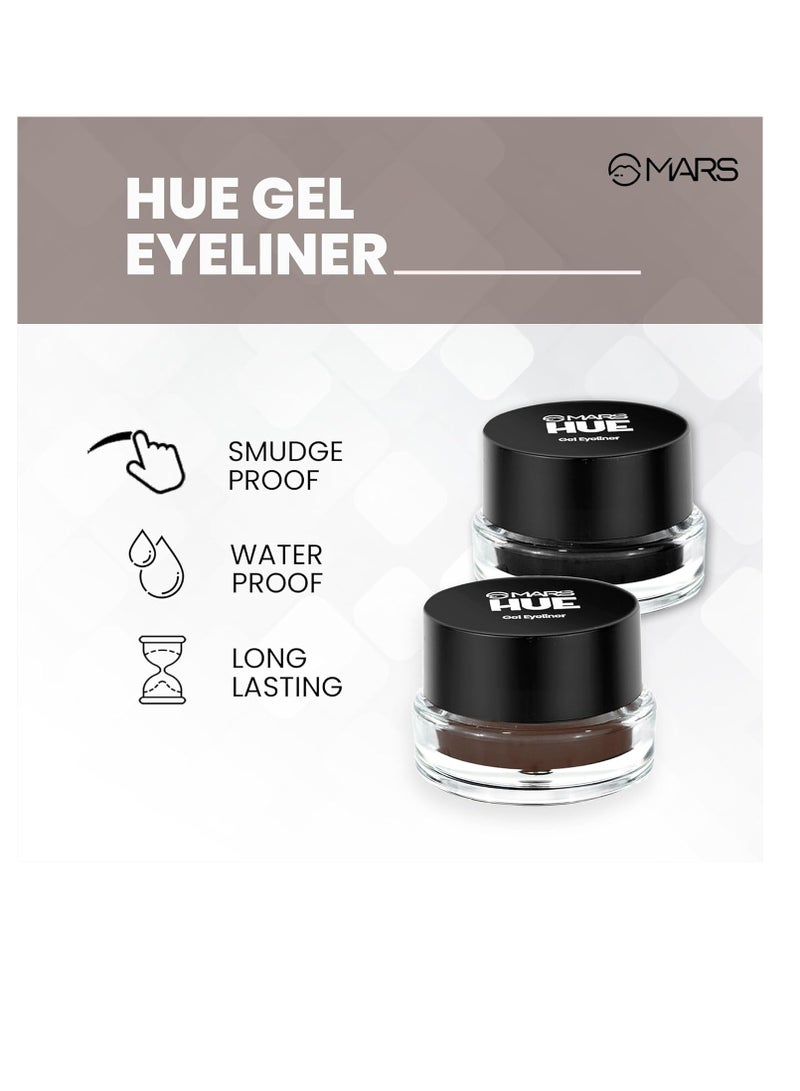 MARS 2 In 1 Hue Gel Eyeliner In Black and  Brown Colour   Waterproof and  Smudgeproof Formula   Stay Upto 24 Hours  | Comes With 2 Brush Set  6.0 Gm  Matte Finish