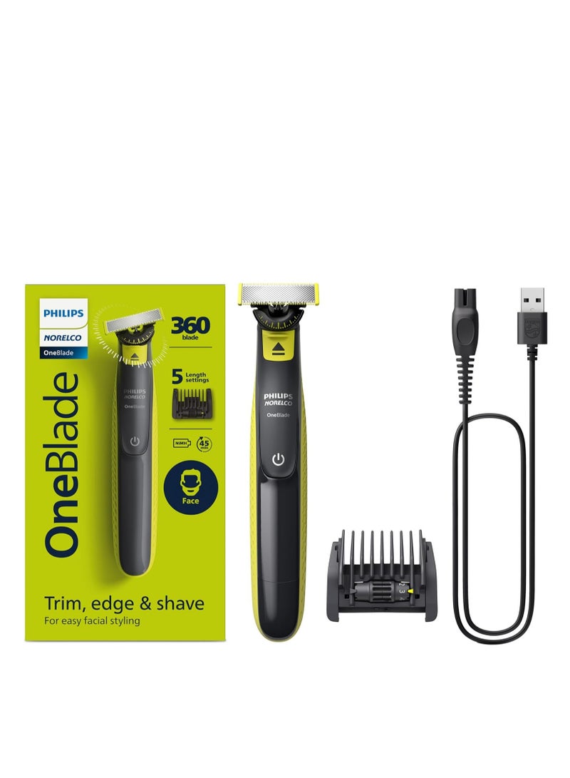 Norelco OneBlade 360 Face, Hybrid Electric Beard Trimmer And Shaver With 5-in-1 Face Stubble Comb, Frustration Free Packaging, QP2724/90