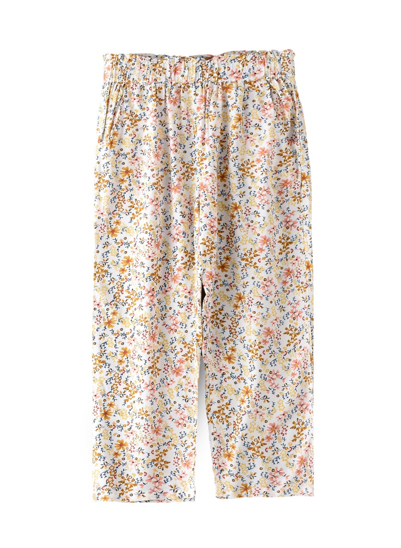 Blooming Breeze Style: Girls Floral Viscose Pants Breezy Comfort & Effortless Chic