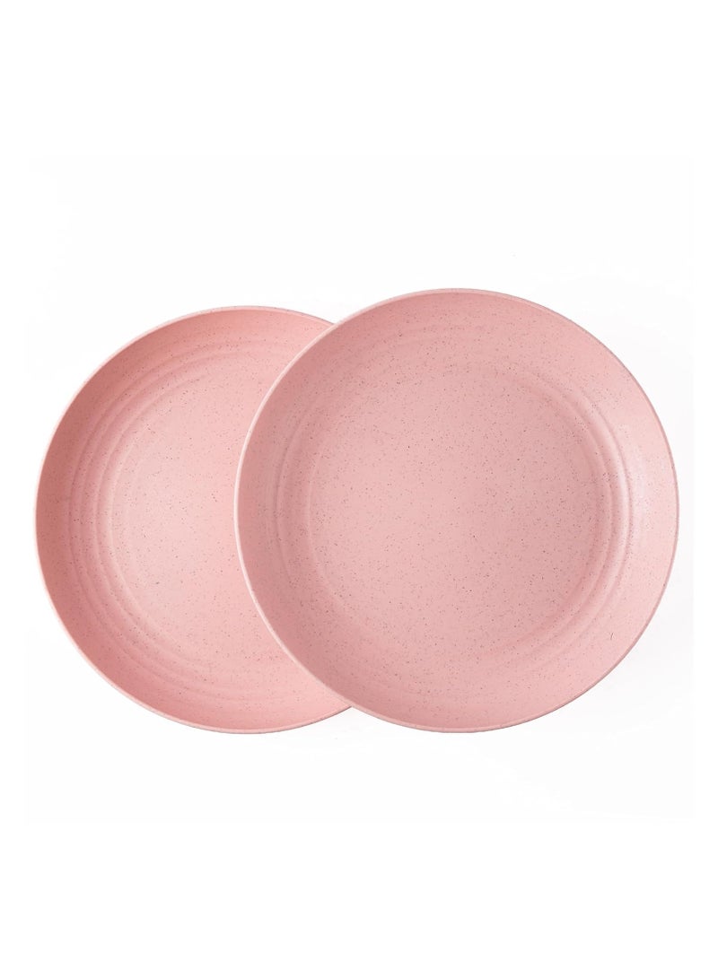 Set of 2 Unbreakable Wheat Straw Dinner Plates 10 Inch- (Plush Pink) Reusable, Lightweight & Eco-Friendly, Microwave, Freezer & Dishwasher Safe, Cut Resistant & Lead-Free
