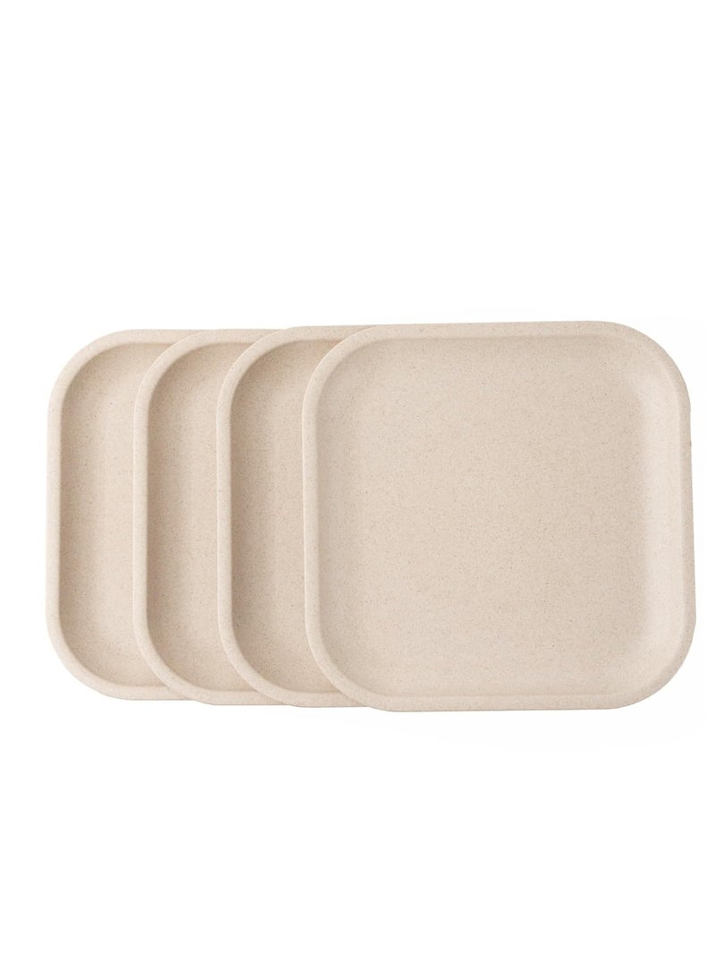 Rice Husk Small Plates Set of 4, Eco-Friendly, Microwave Plate 8 Inches, Sustainable Kitchen Plates, Lightweight, Durable & Non Breakable Plates for Snacks (Soft Beige)