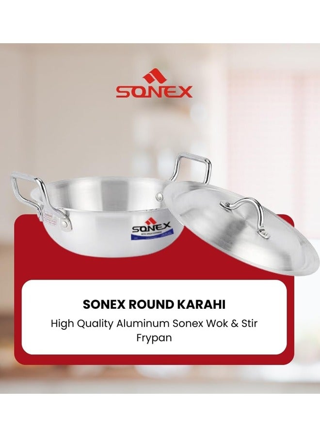 Sonex Round Karahi Set Authentic Aluminum Wok, 6x8, Generous Size, Traditional Asian Cooking Experience, Durable Construction, Versatile Cooking, Premium Metal Finish, Set of 3, (7,9,11) Ltr