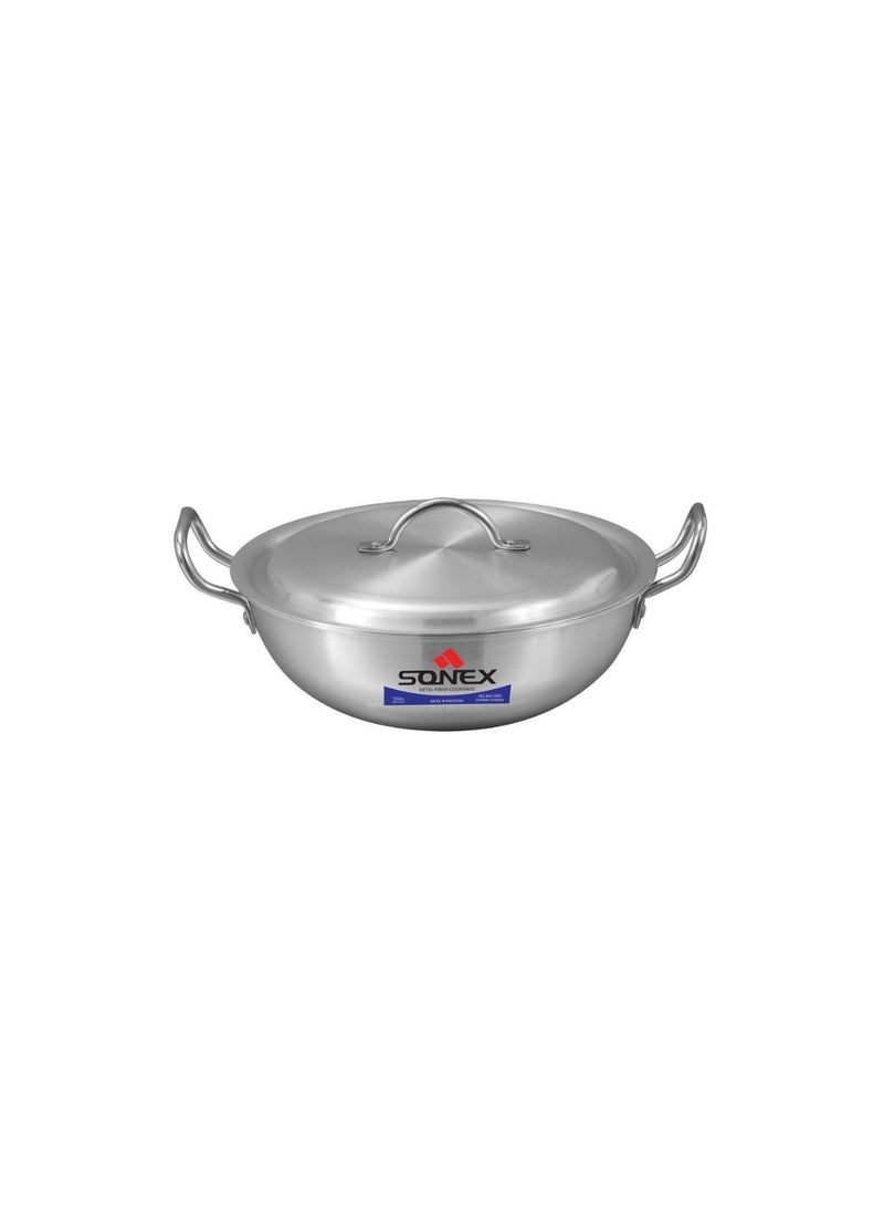 Sonex Round Karahi Set Authentic Aluminum Wok, 6x8, Generous Size, Traditional Asian Cooking Experience, Durable Construction, Versatile Cooking, Premium Metal Finish, Set of 3, (7,9,11) Ltr