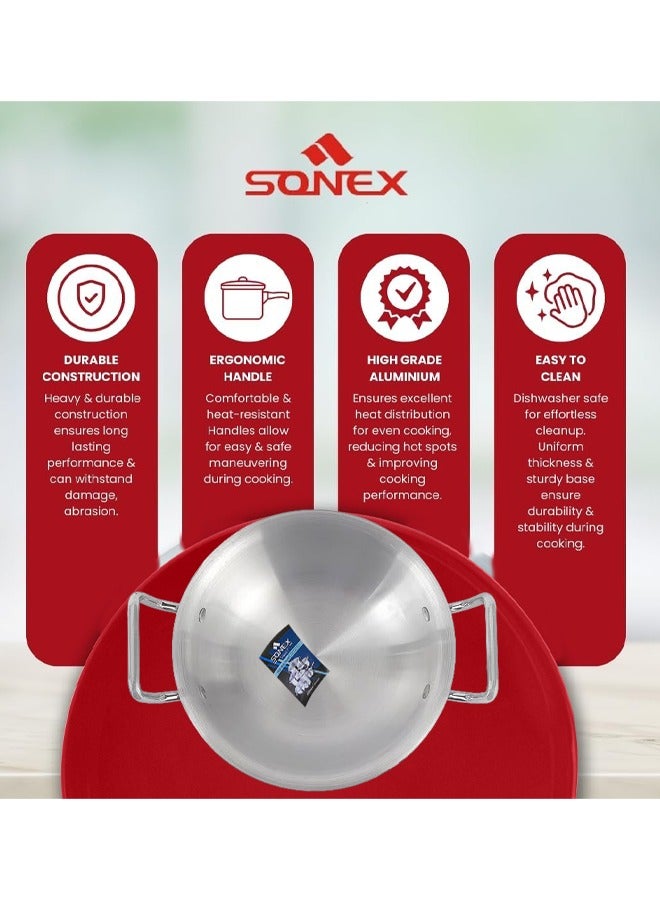 Sonex Round Karahi Set Authentic Aluminum Wok, 6x8, Generous Size, Traditional Asian Cooking Experience, Durable Construction, Versatile Cooking, Premium Metal Finish, Set of 3, (7,9,11) Ltr