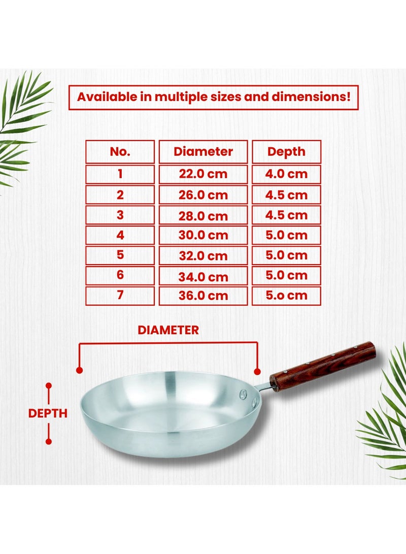 Sonex Traditional Frying Pan No.3 (28 cm), Cookware, Ergonominc Heat Resistant Wooden Handle, Frying Pan, Built to Last, Easy to Clean Dishwasher Safe,Metal Finish Aluminum, Silver