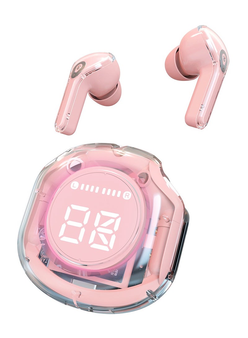 Wireless Earphones Bluetooth 5.3 Headphones LED Power Display Mini Crystal in-Ear Earbuds with Wireless Charging Case Touch Control Built-in Mic Headphone(Pink)