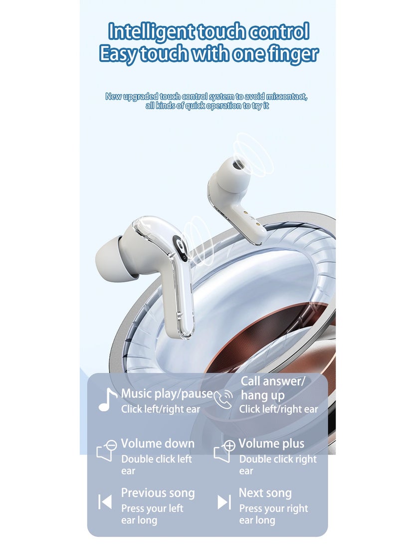 Wireless Earphones Bluetooth 5.3 Headphones LED Power Display Mini Crystal in-Ear Earbuds with Wireless Charging Case Touch Control Built-in Mic Headphone(Pink)