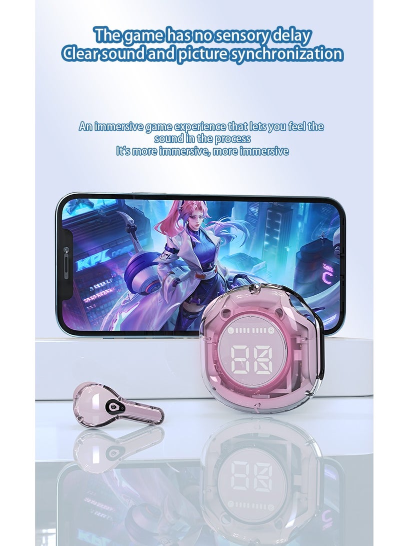 Wireless Earphones Bluetooth 5.3 Headphones LED Power Display Mini Crystal in-Ear Earbuds with Wireless Charging Case Touch Control Built-in Mic Headphone(Pink)