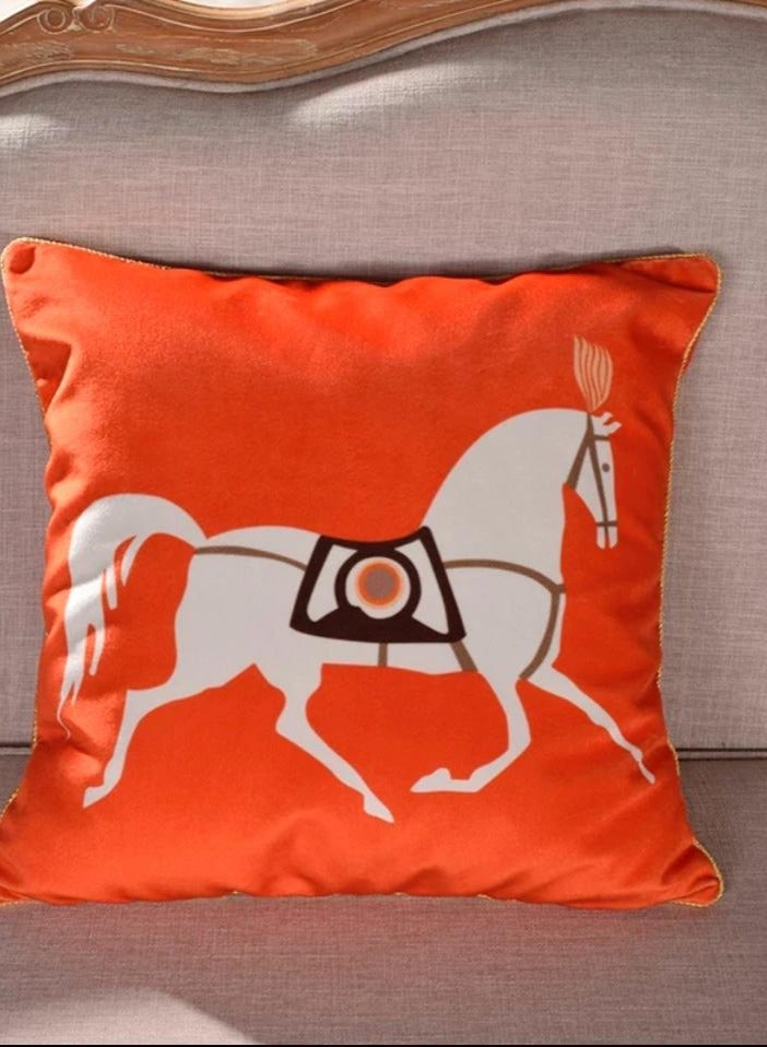Horse Embroidery Cotton Decorative Throw Pillow Covers Soft Cushion Cover for Sofa Couch Bedroom Care Orange  50