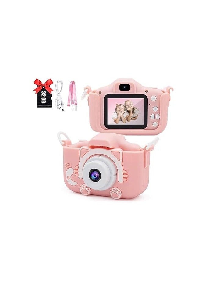 Kids Toy Digital Camera, 1080P Dual Camera 2.0 Inches Screen 20MP HD Video Camcorder with 32 GB Memory Card and Card Reader ,Gifts for Child Boys Girls, Best Birthday Gift Games Toy (Pink)