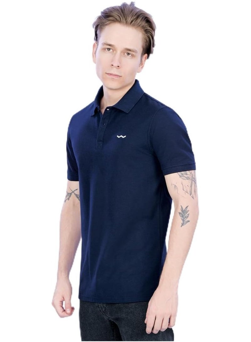 Web Denim Navy Plain Regular Fit Comfortable Cotton Men's Half Sleeves Polo Tee Casual Solid Polo Neck T Shirt
