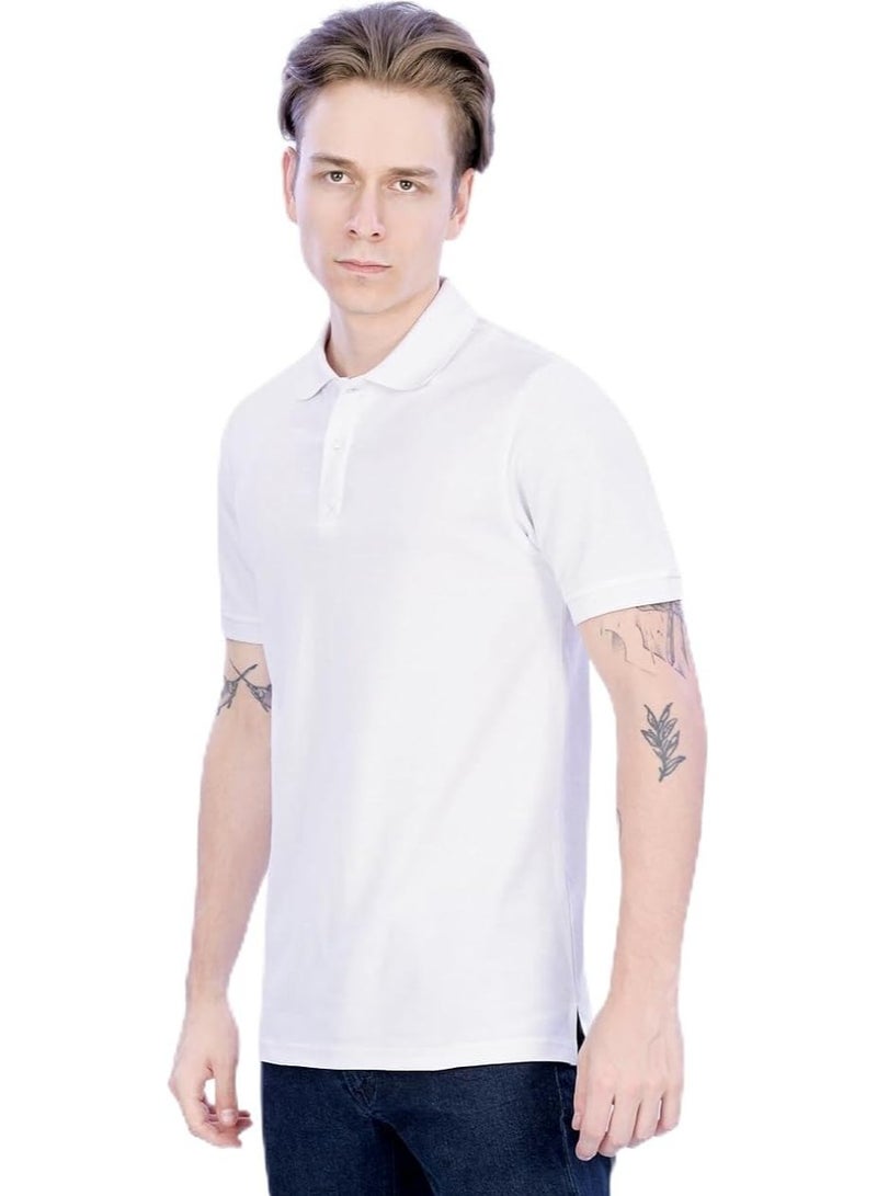 Web Denim White Plain Regular Fit Comfortable Cotton Men's Half Sleeves Polo Tee  Casual Solid Polo Neck T Shirt
