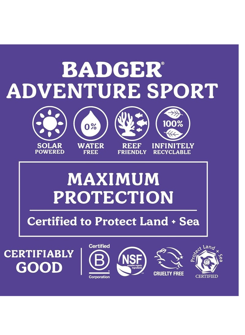 Badger Mineral Sunscreen SPF 50 Zinc Oxide Sunscreen with 98% Organic Ingredients, Reef-Safe, Broad-Spectrum, Hypoallergenic, Water Resistant, Unscented Adventure Sport Sunscreen 2.9 fl oz