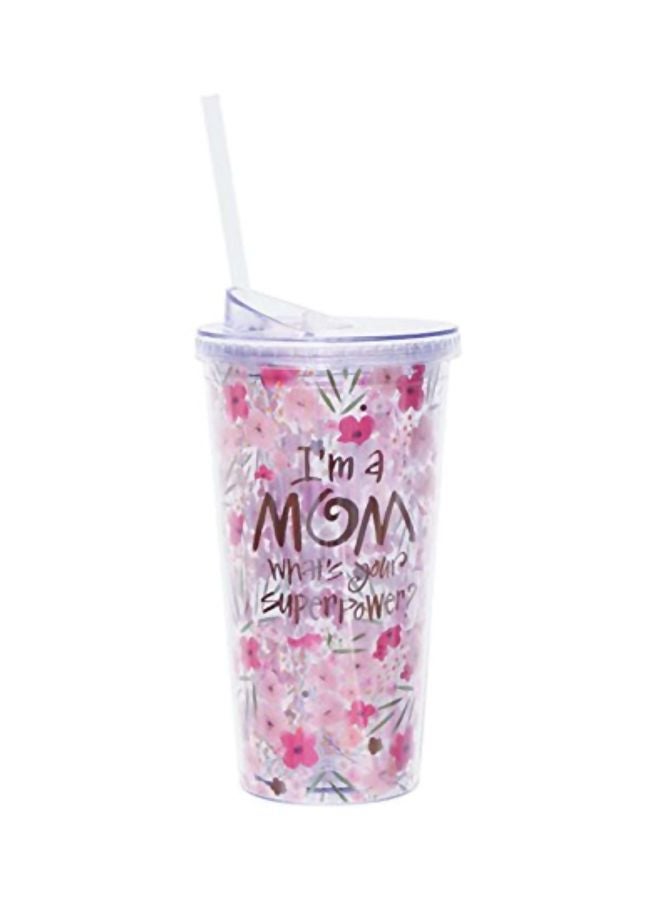Flower Pattern Travel Cup Pink/Clear 7.5x3.25inch