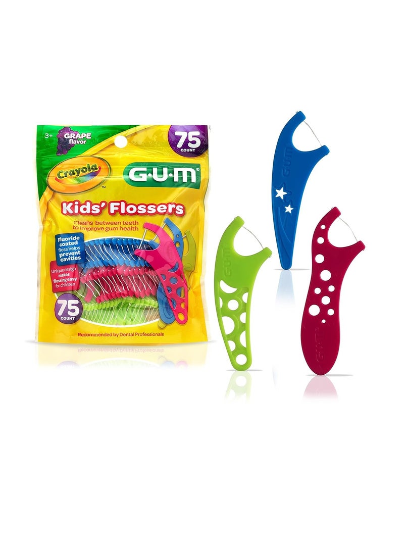 GUM-897 Crayola Kids' Flossers, Grape, Fluoride Coated, Ages 3+, 75 Count