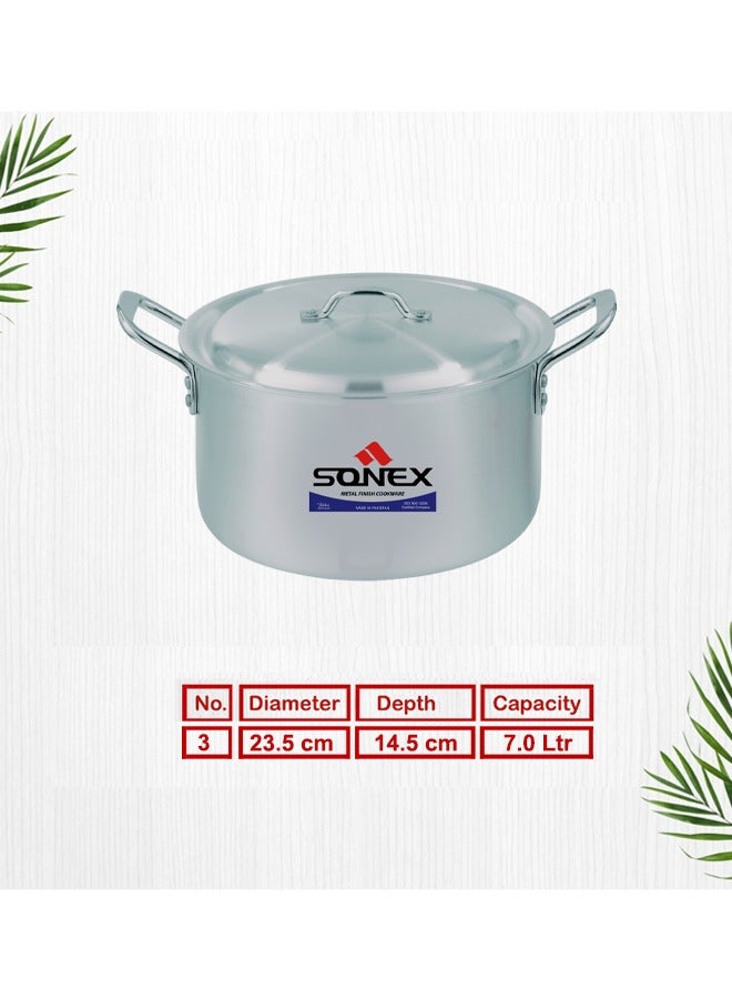 Sonex Baby Classic Cooking Pot No.3 – 23.5 cm Diameter, 7 Liter Capacity, Aluminum Construction, Stainless Steel Handles, Includes Lid