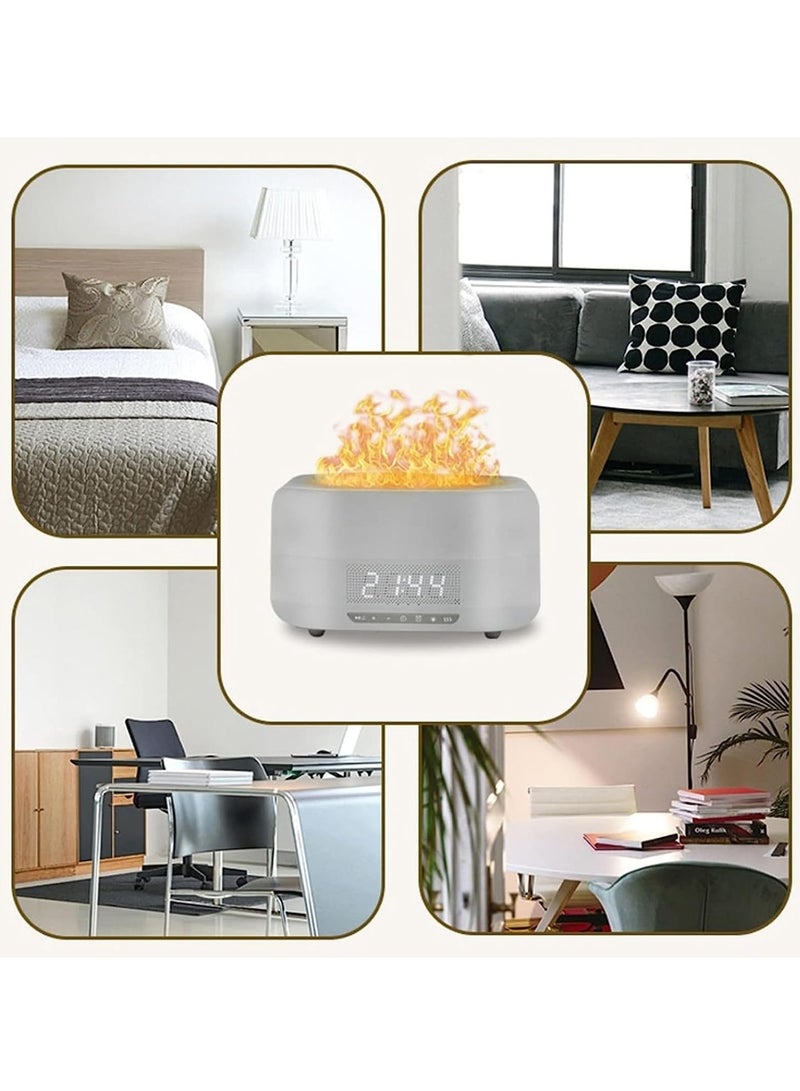 Essential Oil Diffuser, Flame Aroma Diffuser With Bluetooth Speaker And Clock, Durable Long Lasting Aromatherapy Diffuser, Portable Silent Room Diffusers For Home Office, (Grey And White)