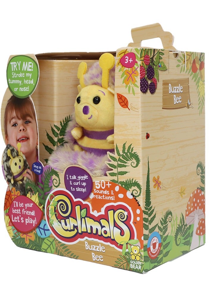 Curlimals Buzzle the Bee Interactive Soft Toy With Over 50 Sounds and Reactions Responds to Touch Cuddly Fun Woodland Animal Gift For Girls and Boys Age 3+, Yellow and Purple