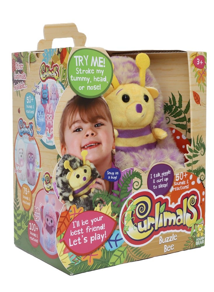 Curlimals Buzzle the Bee Interactive Soft Toy With Over 50 Sounds and Reactions Responds to Touch Cuddly Fun Woodland Animal Gift For Girls and Boys Age 3+, Yellow and Purple