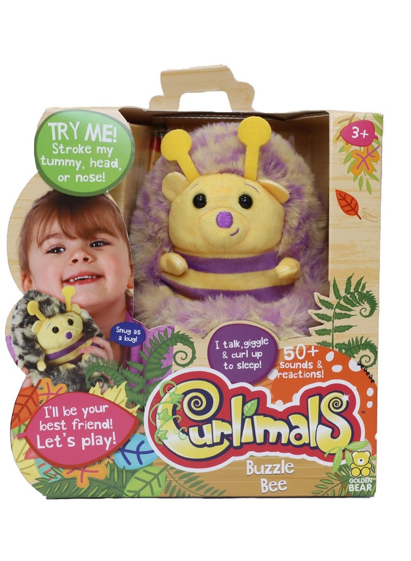 Curlimals Buzzle the Bee Interactive Soft Toy With Over 50 Sounds and Reactions Responds to Touch Cuddly Fun Woodland Animal Gift For Girls and Boys Age 3+, Yellow and Purple