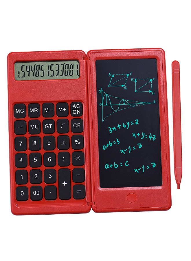 Foldable Calculator & 6 Inch LCD Writing Tablet Digital Drawing Pad 12 Digits Display with Stylus Pen Erase Button for Children Adults Home Office School Use