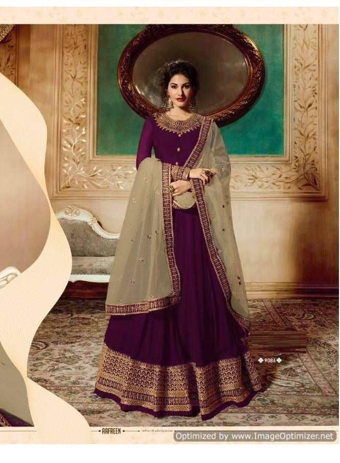 Wedding Function Wear Stylish Purple Semi Stitched Georgette Pakistani Style Dress