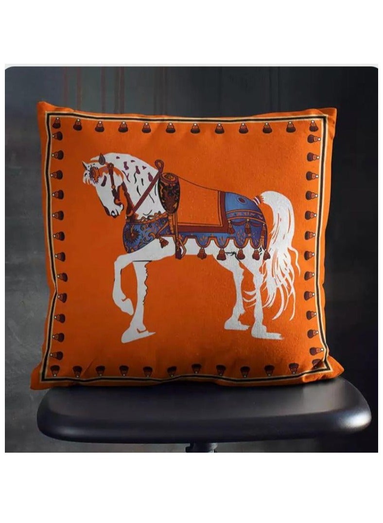 Latest Luxury Horse Pattern Printed Throw Pillow Cushion Cover Silk Satin Cushion Cover