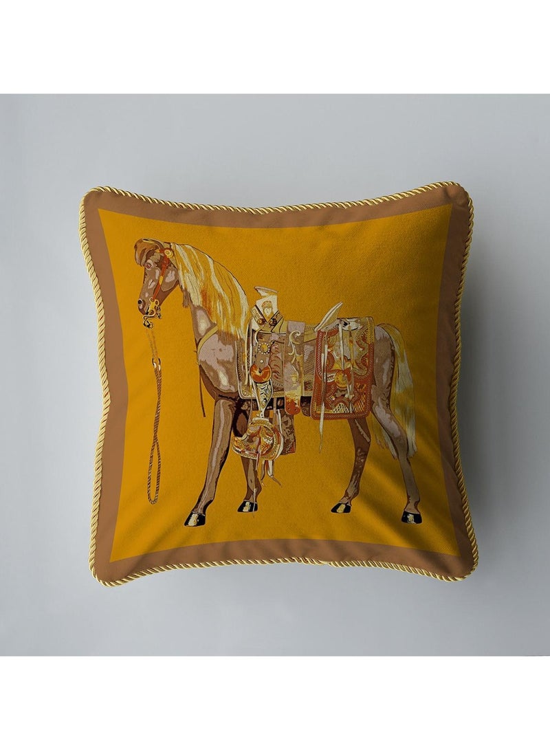 Yellow Western Pillowcase Big Horse Print Tassel Cushion Cover for Sofa Office Home Hotel Villa Living Room